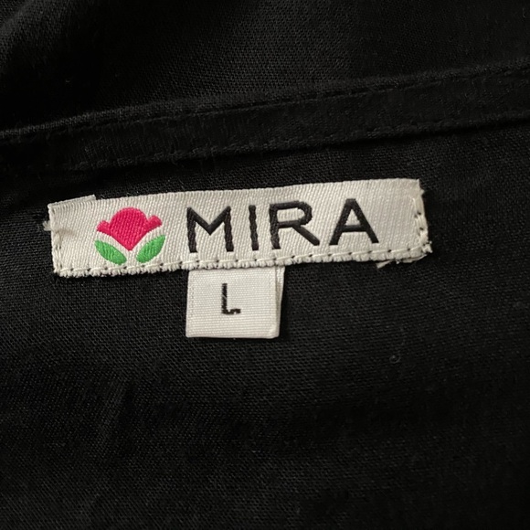 MIRA Black V-neck 3/4 Sleeve Gold Beads Embroidered Boho Flowy Tunic Womens Sz L - Picture 10 of 11